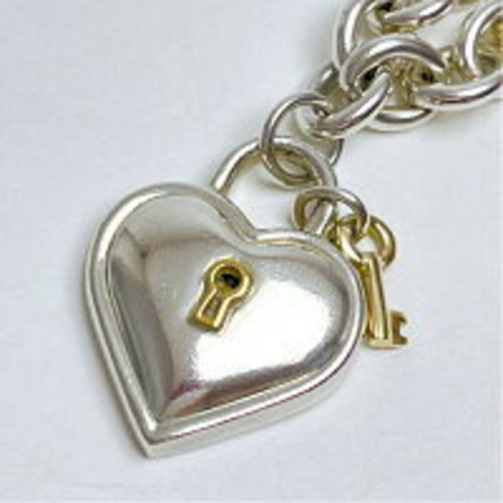 Tiffany Heart Lock Combination Necklace Donut Chain Sterling Silver